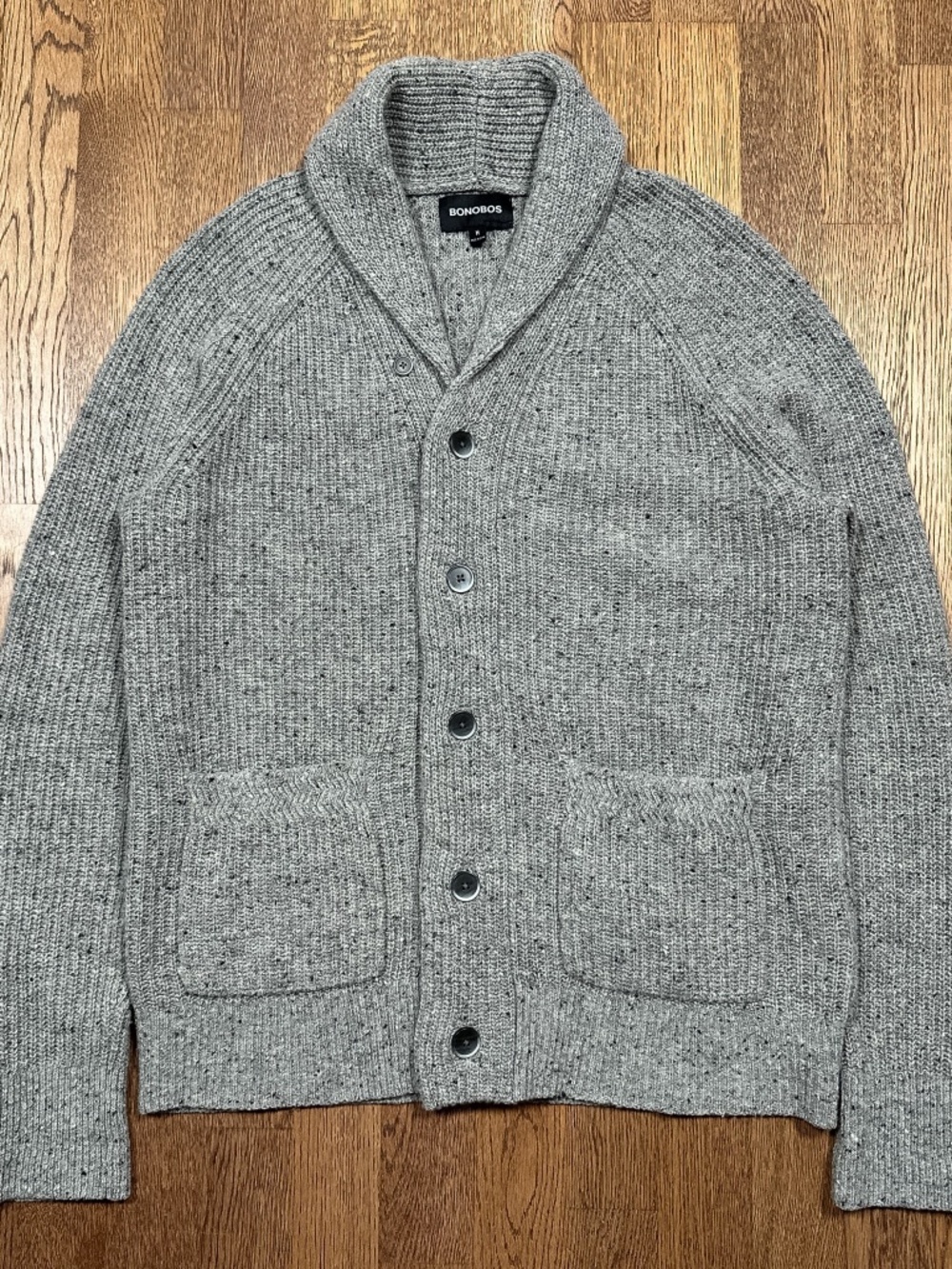 Bonobos Donegal Wool Blend Knit Gray Shawl Collar Cardigan Sweater Mens Medium